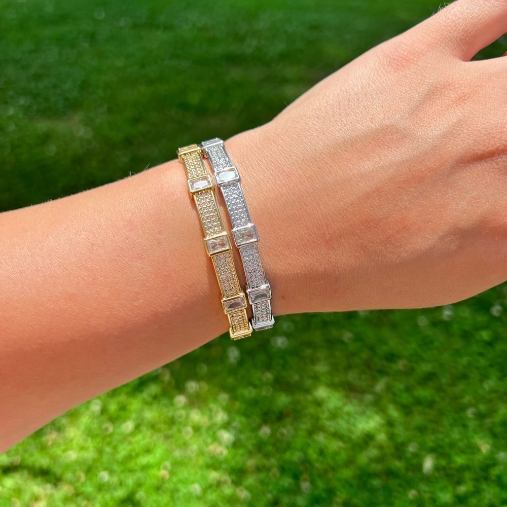 Princess Rectangle Diamond Bangle Bracelet - Picture 3 of 3